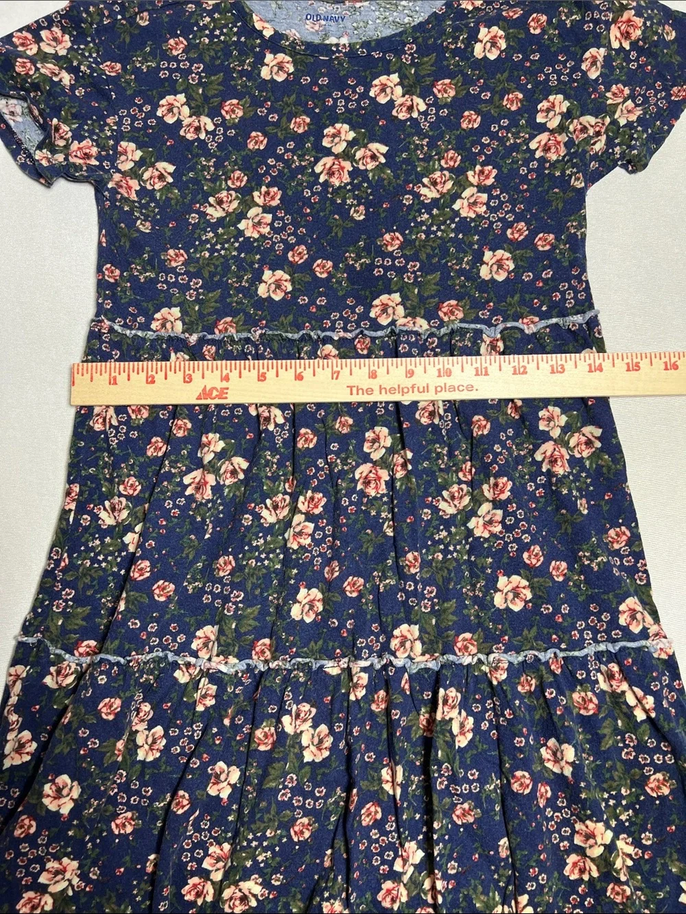 Old Navy Navy Floral Short-Sleeve Tiered Dress
